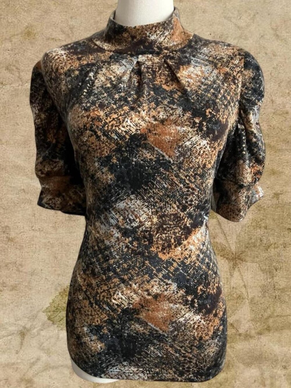 AGB Brown Black Abstract Animal Print Short Sleeve Top Y2K Grunge Size Large